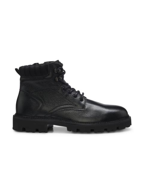 BOSS LACE-UP LEATHER BOOTS WITH PADDED COLLAR