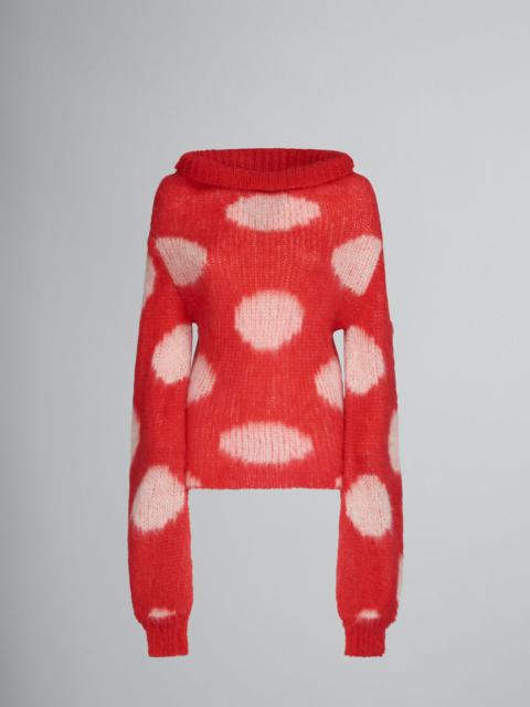 RED MOHAIR BOAT-NECK JUMPER WITH POLKA DOTS