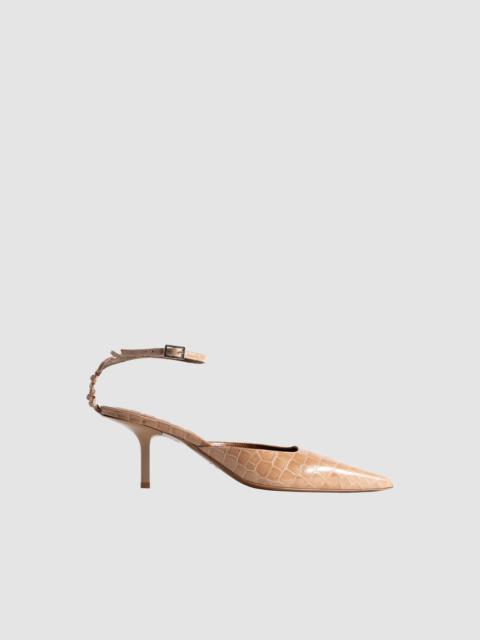 BY FAR Teese Light Tan Croco Embossed Leather Pump