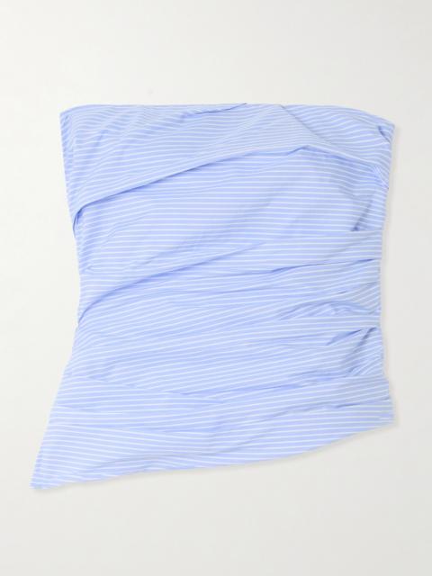 SIMKHAI Emerson Strapless Ruched Pinstriped Cotton-poplin Bustier Top
