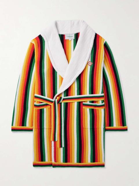 Logo-Appliqued Striped Cotton-Blend Terry Robe