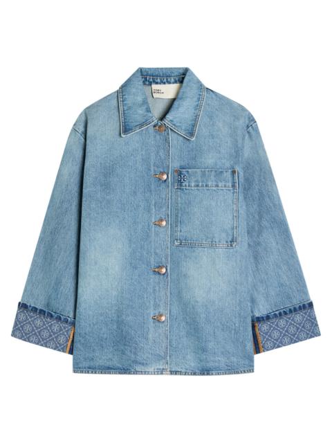 TORY BURCH Tory Burch Logo Washed Denim Barn Jacket