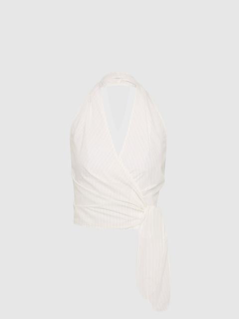 ST. AGNI Pinstripe Halter Wrap Top - White