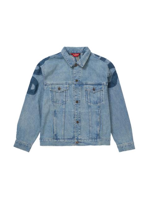 Supreme Inset Logo Denim Trucker Jacket Washed Blue
