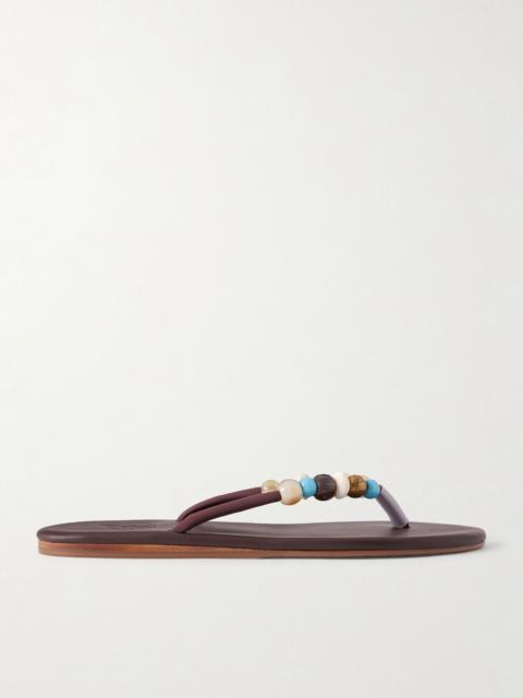 ANCIENT GREEK SANDALS Saionara bead-embellished leather flip flops Brown