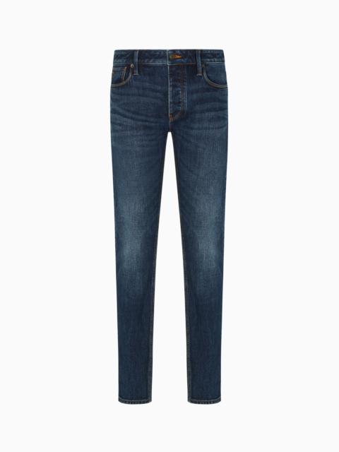 EMPORIO ARMANI J75 SLIM-FIT, STONE-WASHED STRETCH-DENIM JEANS
