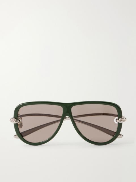 Bottega Veneta Icons Knot aviator-style injected silver-tone sunglasses Green
