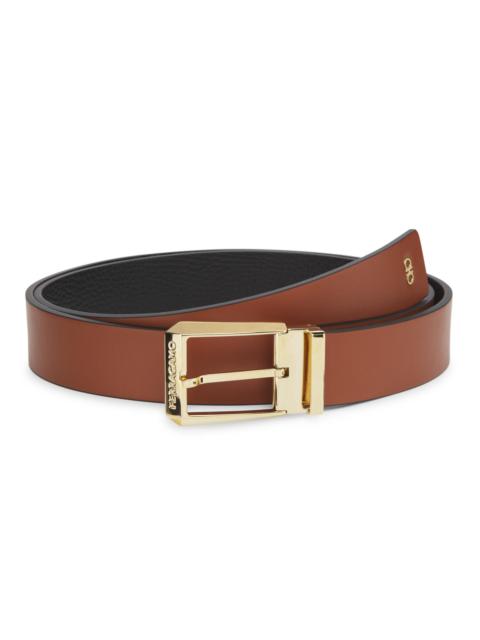FERRAGAMO Men's Cut-to-Size Double Adjustable Leather Belt - New Cognac Nero