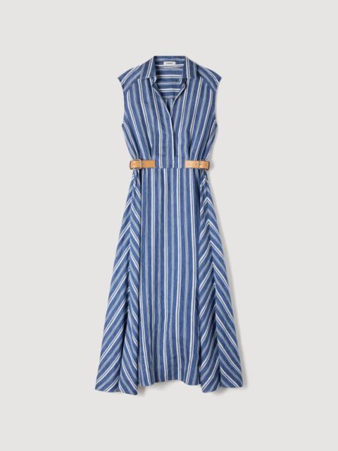 Sandro STRIPED MAXI DRESS WITH LEATHER TAB