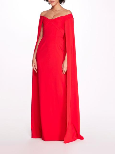 Marchesa OFF SHOULDER CAPED COLUMN GOWN