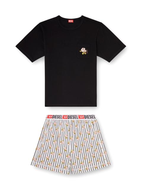 Diesel COTTON PAJAMA SET WITH PRINTED SHORTS