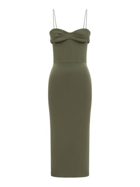 ALEX PERRY Draped Satin-Crepe Midi Dress khaki