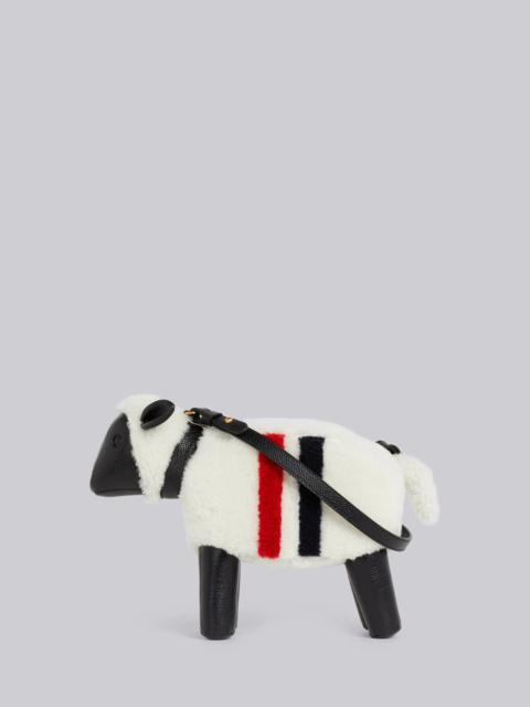 Thom Browne White Curly Merino Shearling Intarsia Stripe Small Sheep Bag