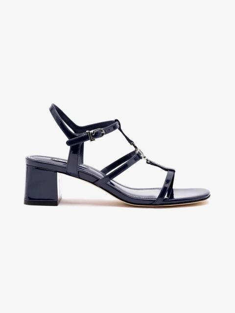 Larroudé Hana Block In Navy Patent Leather
