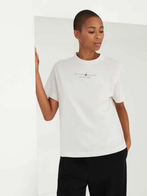 Brunello Cucinelli Nature T-shirt in cotton lightweight jersey with monili