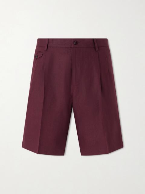 Dolce & Gabbana Maiolica Corallo Straight-Leg Pleated Linen Shorts