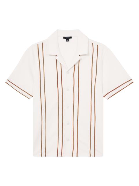 REISS Men's Sander Cuban Striped Shirt - White Camel