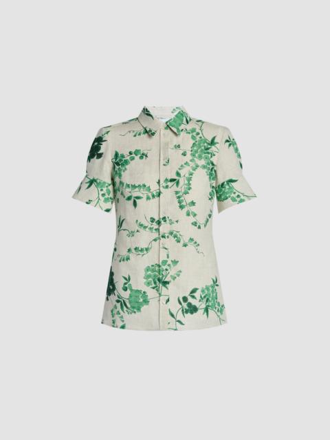 Erdem FLORAL PRINT LINEN SHORT SLEEVE SHIRT