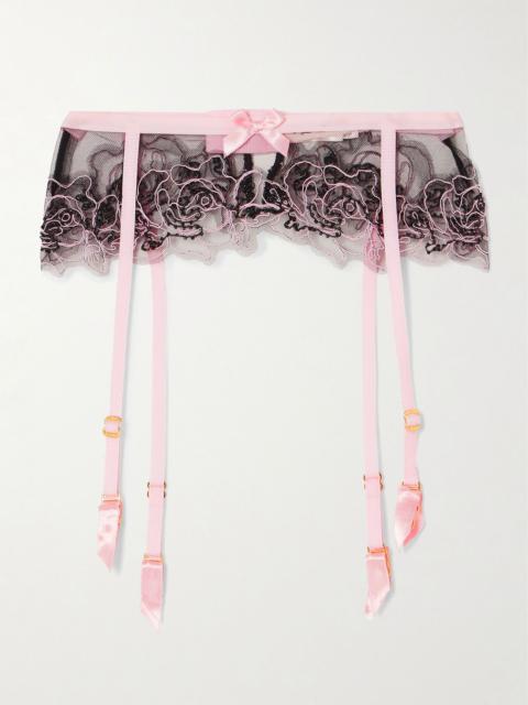 Agent Provocateur Lindie embellished embroidered tulle suspender belt Pink