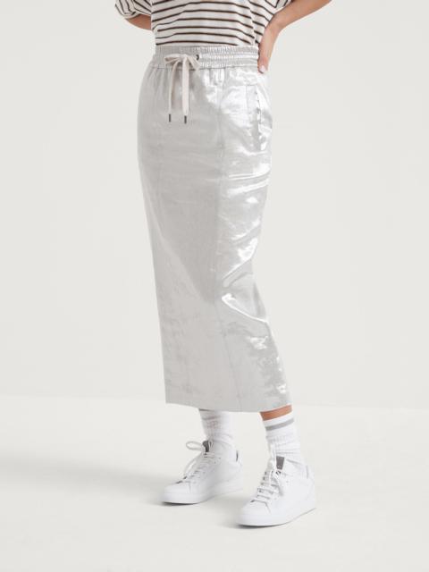 Brunello Cucinelli Sparkling linen gabardine midi track skirt