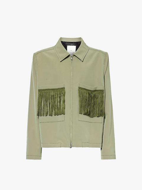 Fringed-pocket boxy-fit woven jacket