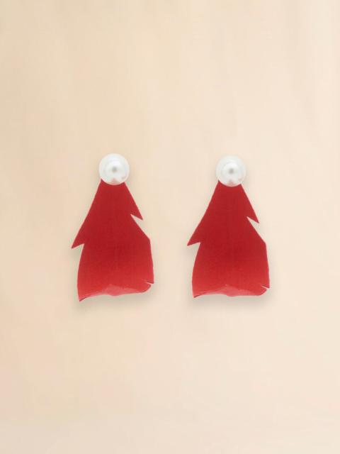 Marni RED FABRIC FEATHER EARRINGS