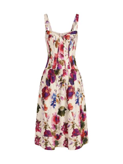 NICHOLAS Women's Makenna Floral Linen-Blend Midi-Dress - Watercolor Floral