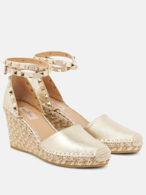Valentino Rockstud metallic leather espadrille wedges