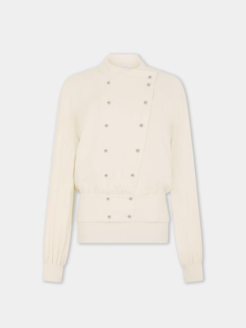 rabanne BEIGE CREPE BLOUSE WITH PEARL INSPIRED JEWELERY BUTTONS
