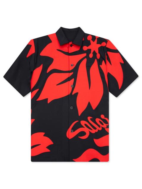 sacai FLORAL EMBROIDERED PATCH SUITING SHIRT - NAVY/RED