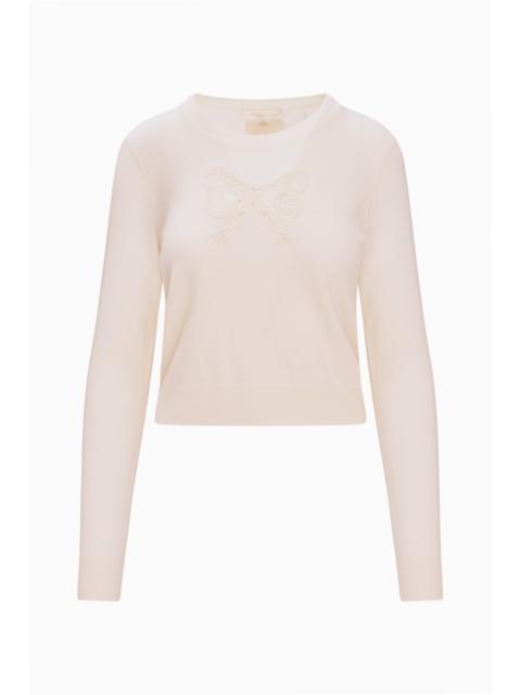 LoveShackFancy Mingley Lace Bow Wool Sweater