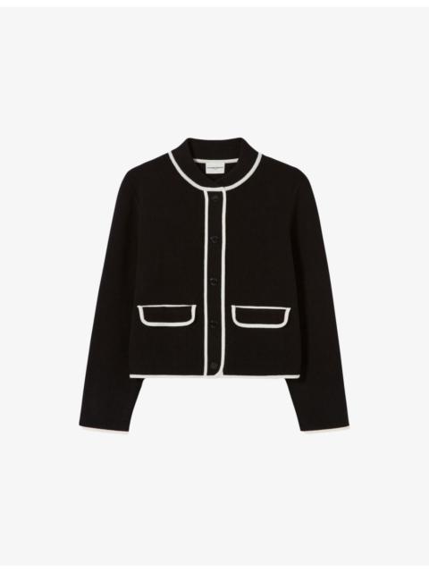 Claudie Pierlot Contrast-Trim Ribbed Knitted Cardigan