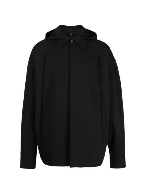 concealed-fastening hooded shirt jacket
