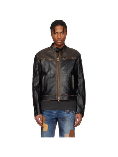 SSENSE Exclusive Brown & Black Vintage Biker Leather Jacket