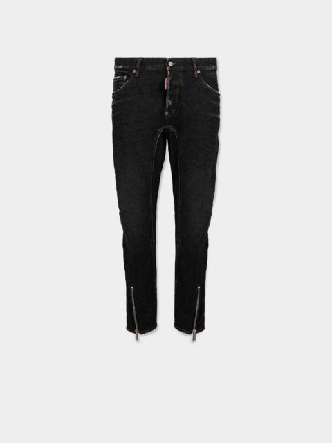 DSQUARED2 BLACK AVIATOR BIKER ZIPS JEANS