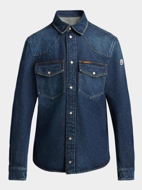 Moncler Men's Snap-Front Denim Western Shirt