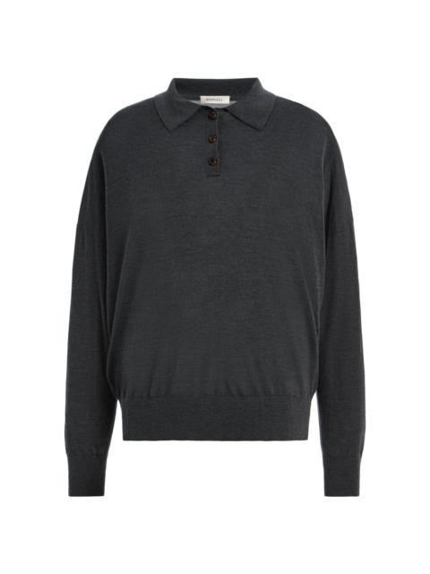 RENGGLI Silk Cashmere Boxy Long Sleeve Polo black