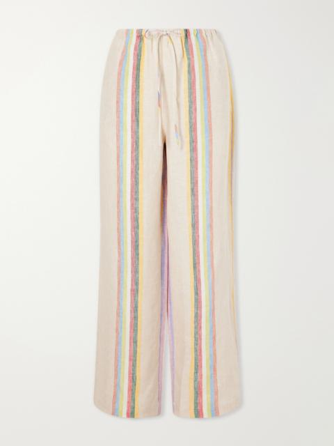 STAUD Mateo Striped Linen Wide-leg Pants