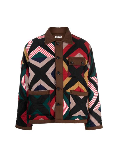abstract-print quilted shirt jacket