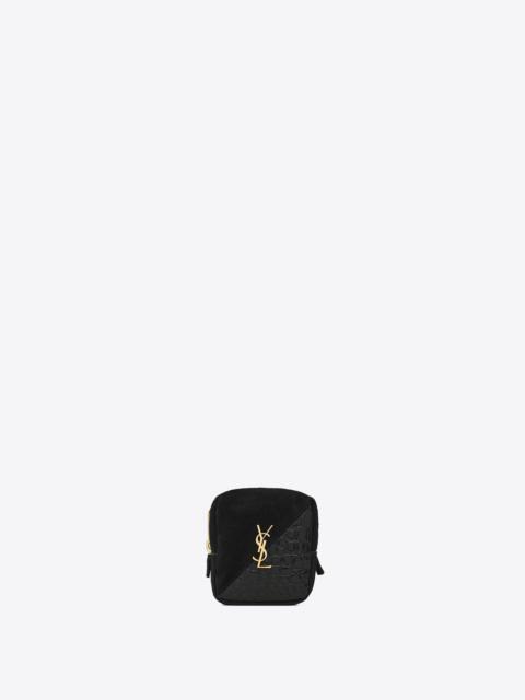 SAINT LAURENT jamie cube charm in suede and shiny crocodile embossed leather