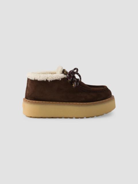Prada Women's Shearling Lined Suede Booties - Dark Brown