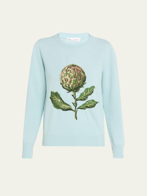 Oscar de la Renta Artichoke Jacquard Wool Cashmere Pullover