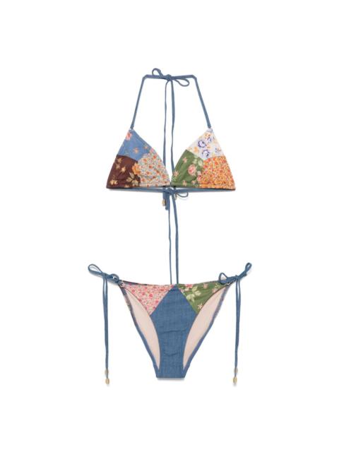 patchwork-print bikini set