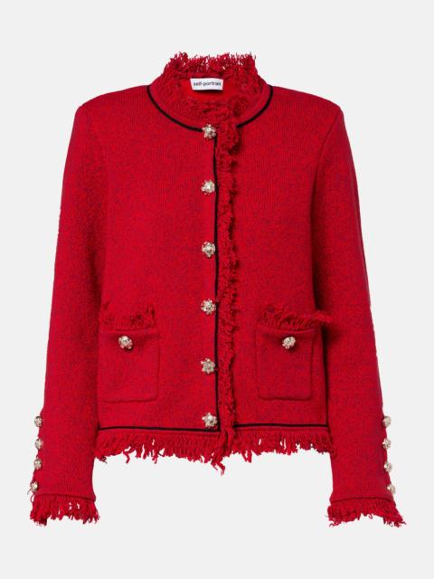 self-portrait Fringed-trimmed knitted jacket