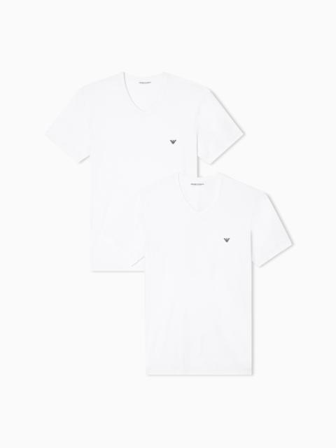 EMPORIO ARMANI TWO-PACK OF STRETCH JERSEY LOUNGEWEAR V-NECK T-SHIRTS