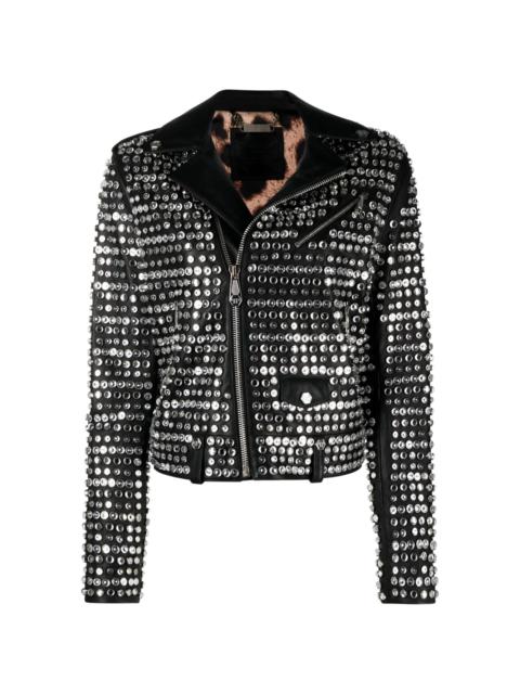 PHILIPP PLEIN crystal-embellished leather jacket