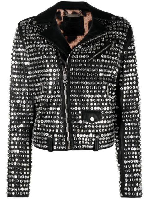 PHILIPP PLEIN crystal-embellished leather jacket