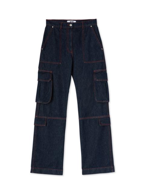Cargo trousers with "Blue Denim with stitches" workmanship