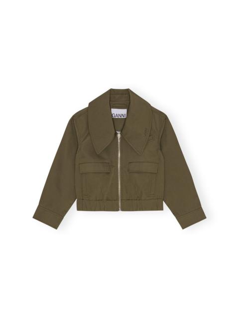 GANNI GREEN HEAVY TWILL WIDE COLLAR SHORT JACKET