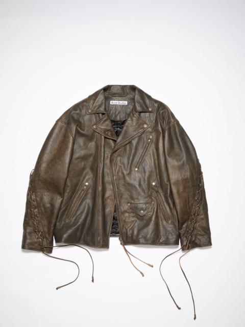 Laced leather jacket - Brown/orange
